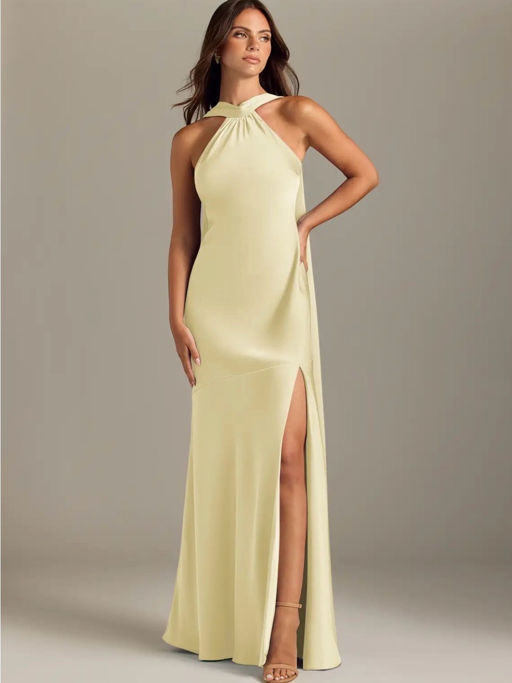 Azazie Kinsley Lemon Sorbet Stretch Satin Bridesmaid Dress Size A0